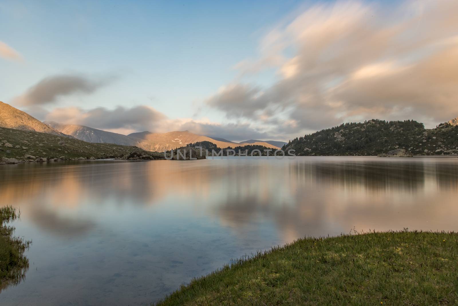 Landscape in Montmalus Lake in summer on Andorra.