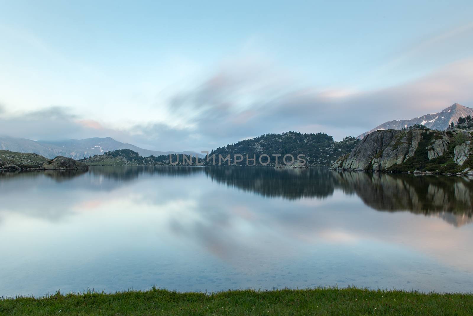 Landscape in Montmalus Lake in summer on Andorra.