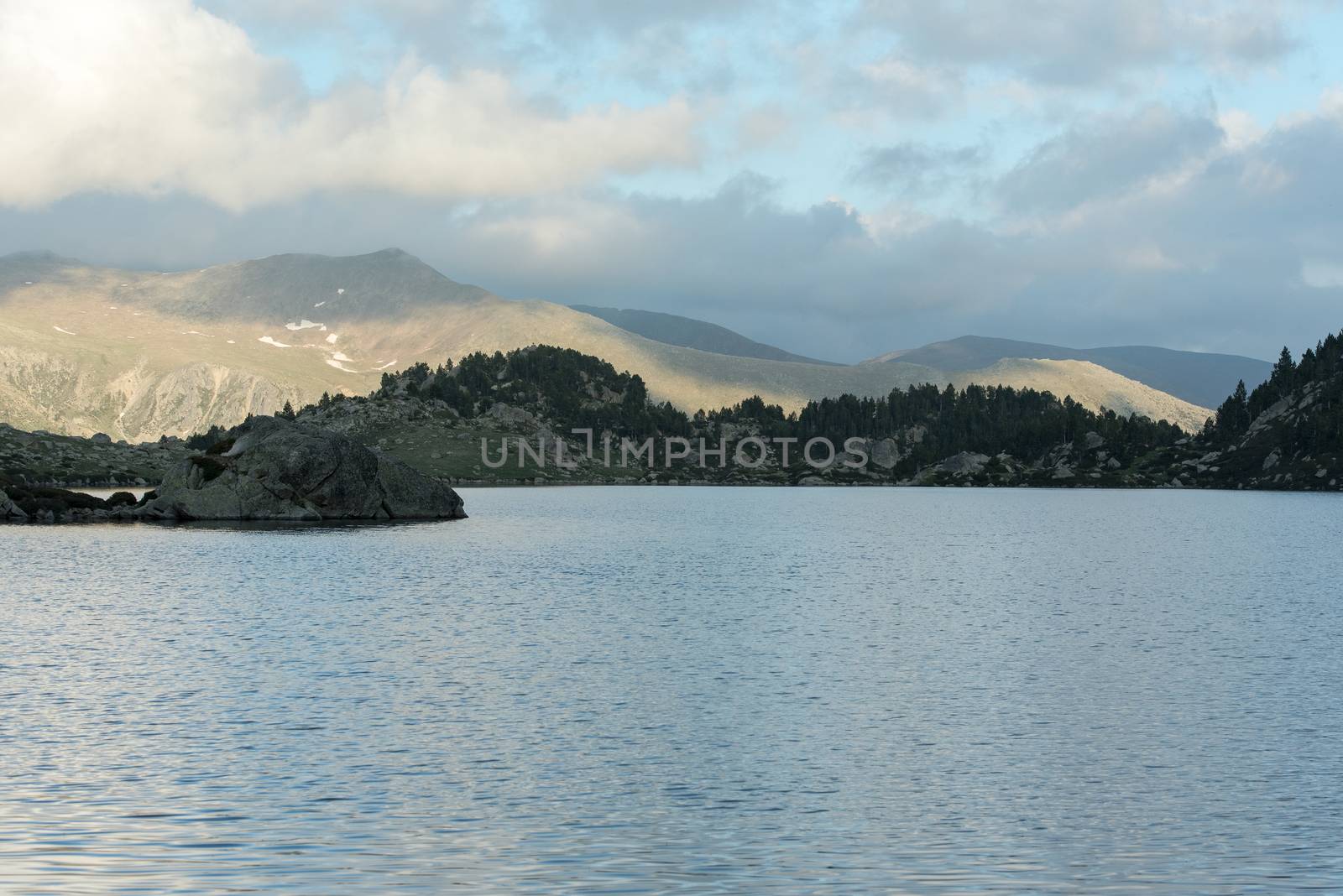 Landscape in Montmalus Lake in summer on Andorra.