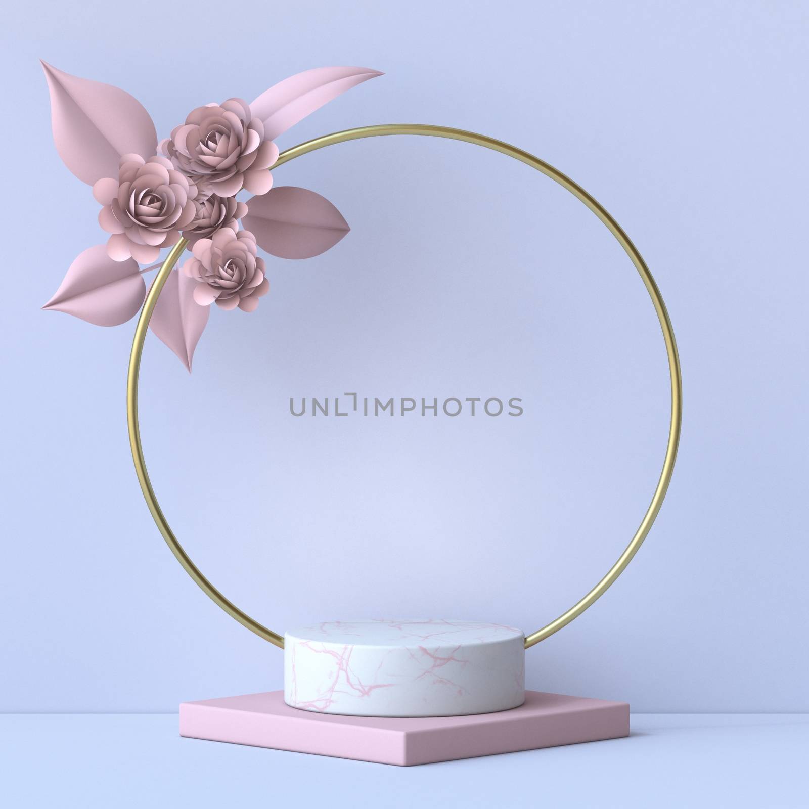 Mock up podium for product presentation with flowers and golden  by djmilic