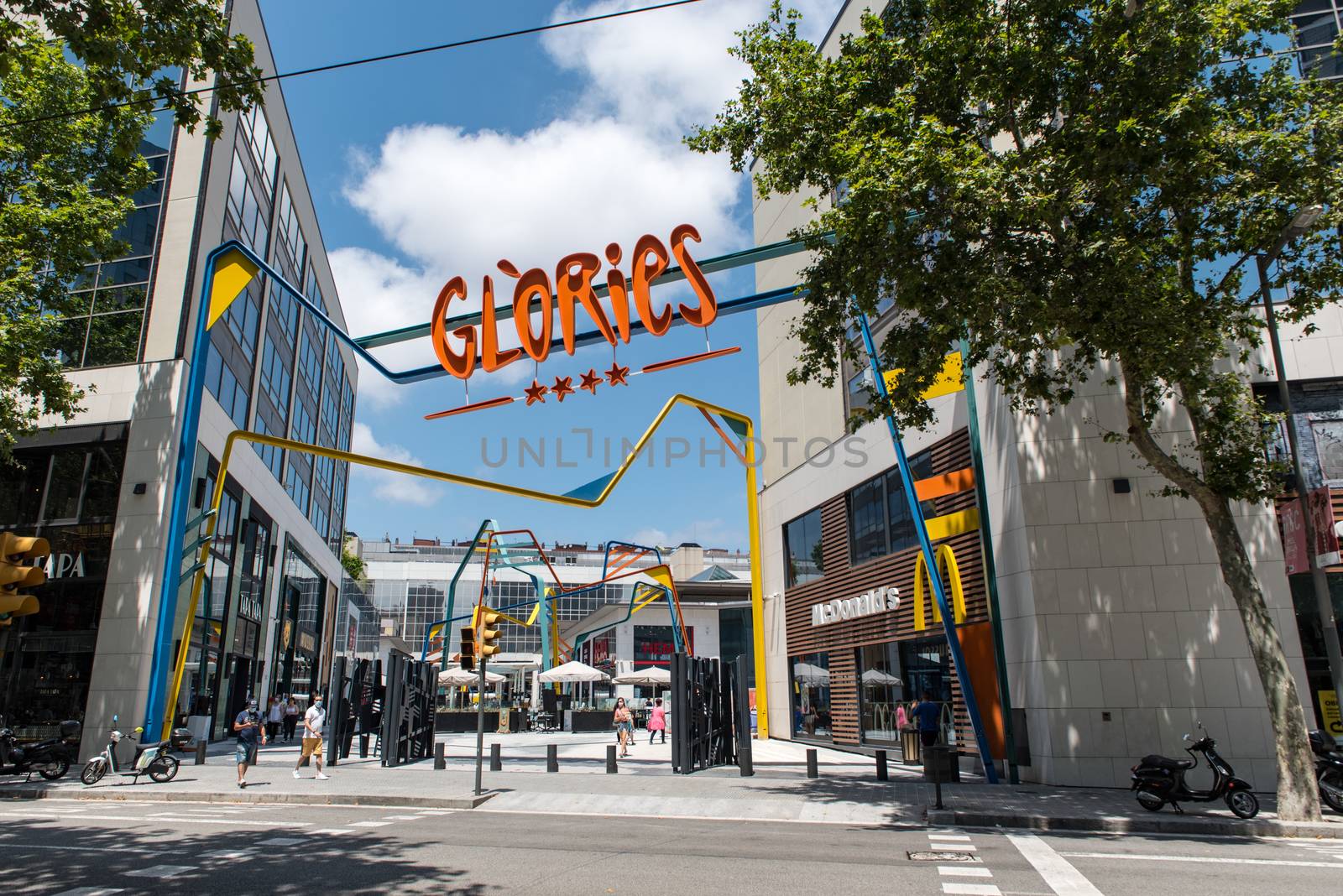 Barcelona, Spain - June 27 2020:  Glories shopping center is thought to be first shopping centers to have an open plan design incorporating outside space into its layout.