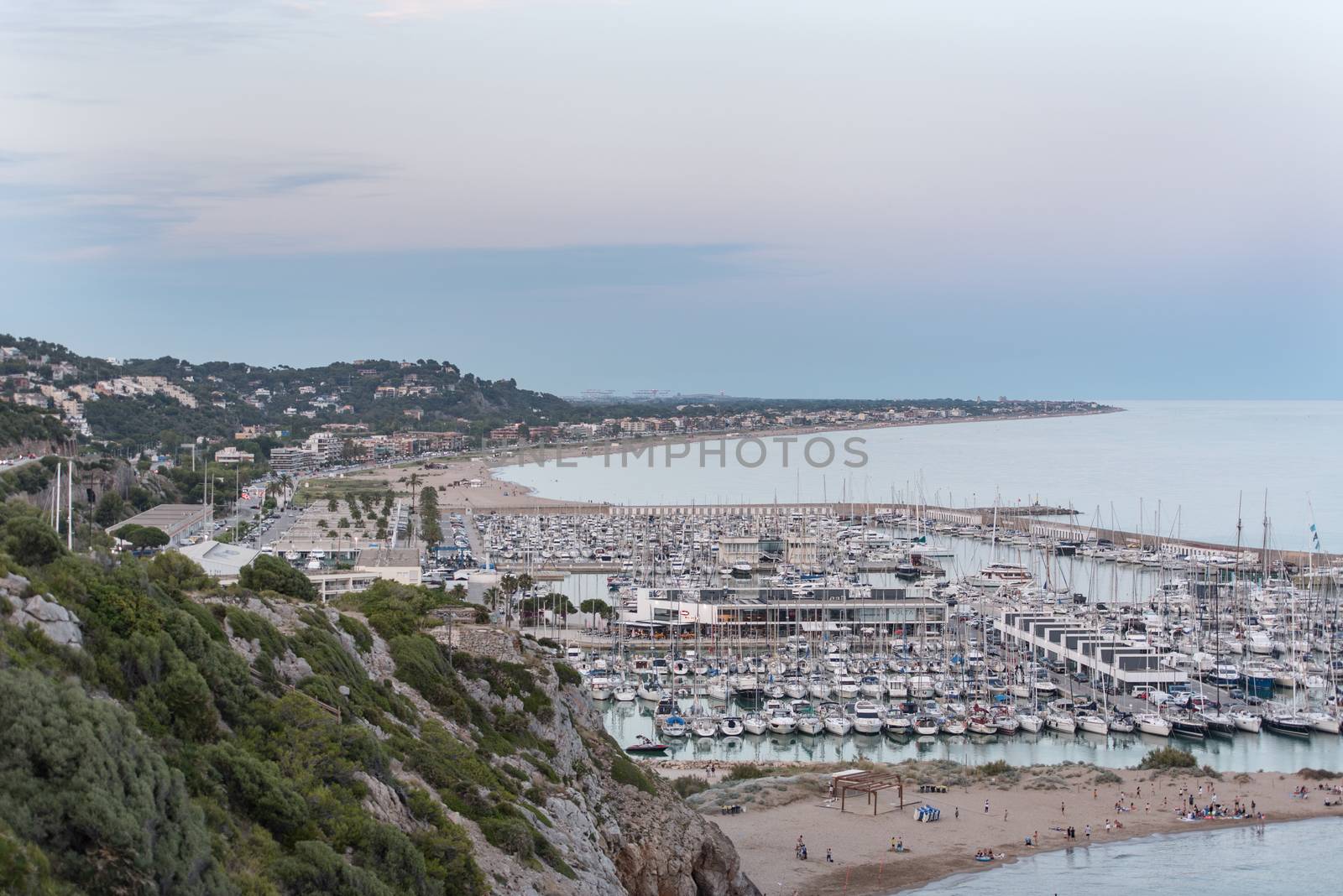 Cityscape in Castelldefels in Barcelona in summer on June 2020.