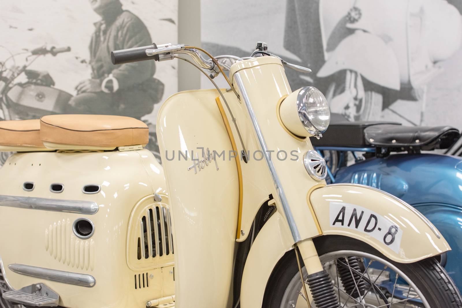 Canillo, Andorra - june 19 2020: Old motorcycle Hobby exposed on  the  Motorcyle Museum in Canillo, Andorra on June 19, 2020.