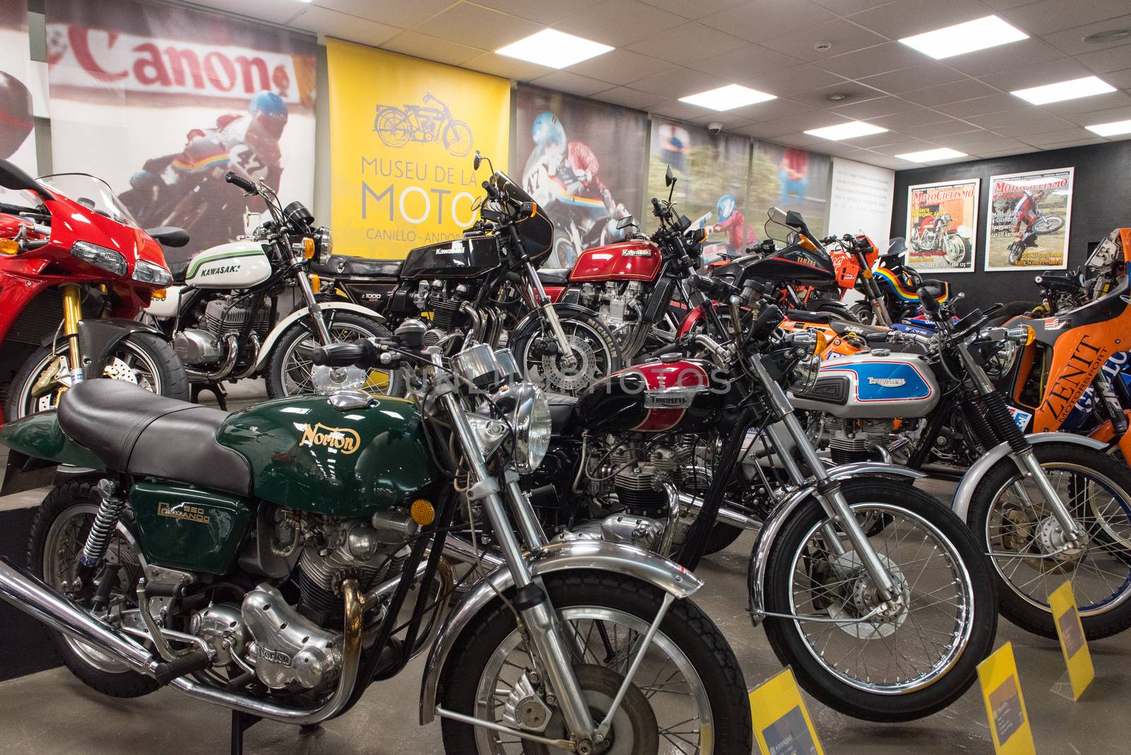 Canillo, Andorra - june 19 2020: Old motorcycles exposed on  the  Motorcyle Museum in Canillo, Andorra on June 19, 2020.