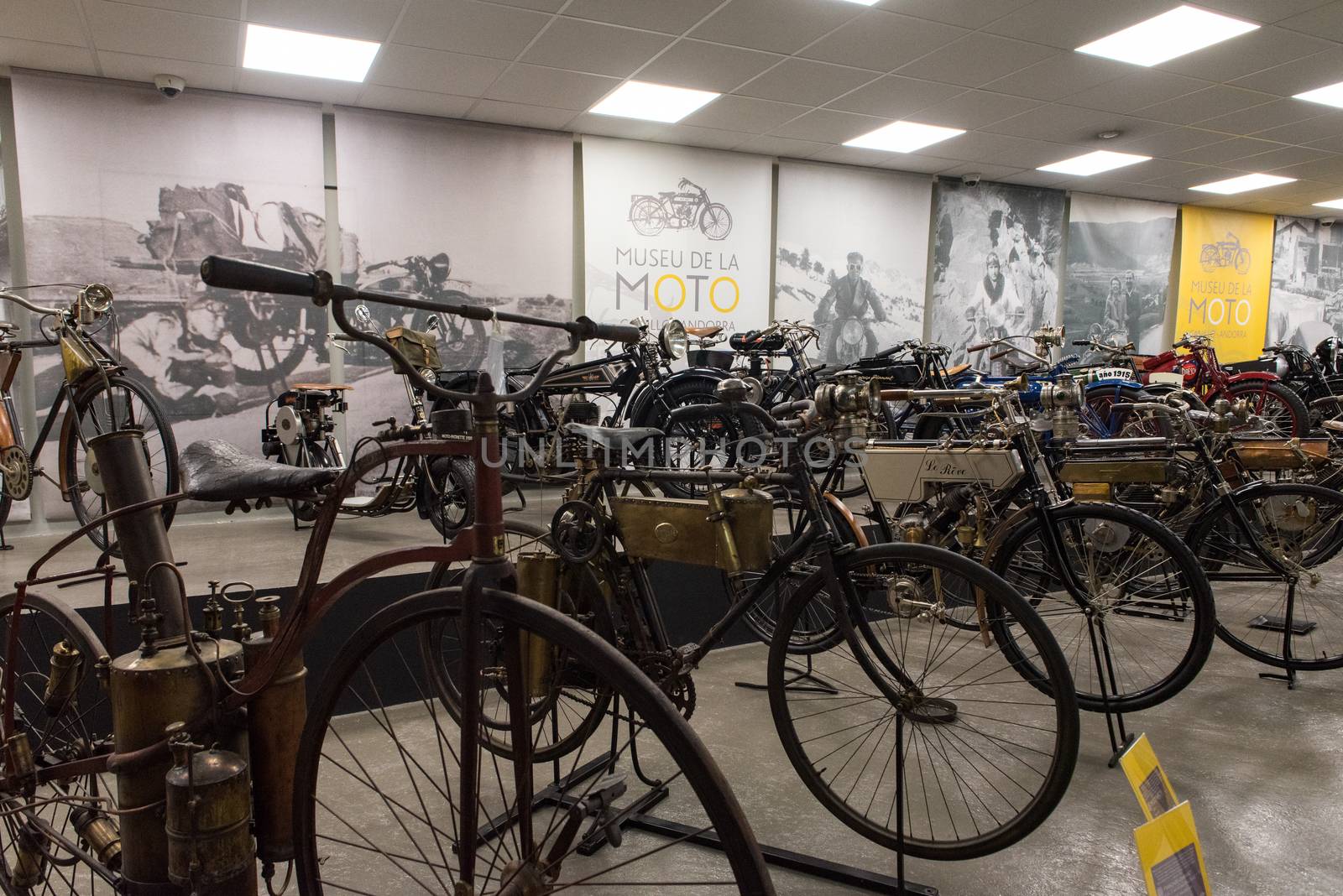 Canillo, Andorra - june 19 2020: Old motorcycles exposed on  the  Motorcyle Museum in Canillo, Andorra on June 19, 2020.