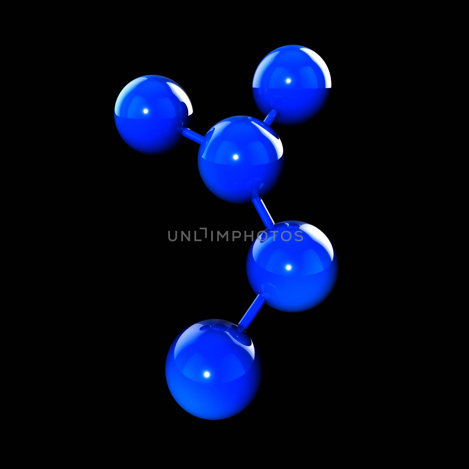 abstract bule molecule or atom for Science or medical black background 3Drendering 