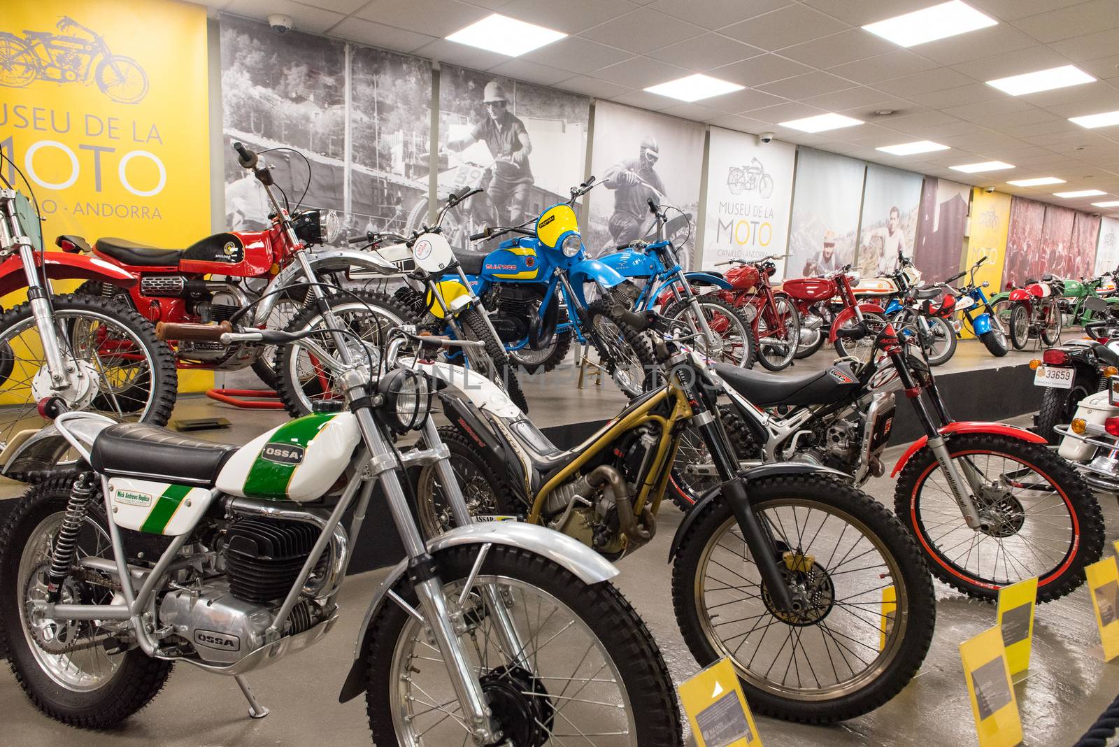 Canillo, Andorra - june 19 2020: Old motorcycles exposed on  the  Motorcyle Museum in Canillo, Andorra on June 19, 2020.