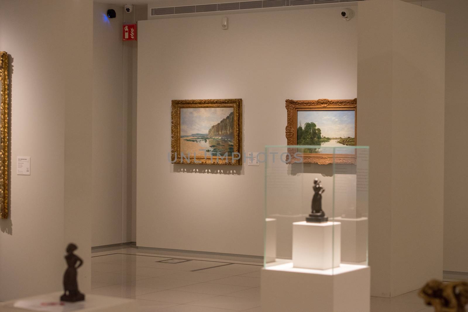 Escaldes - Engordany, Andorra - June 17 2020 : Works of art in in the museum Carmen Thyssen. The museum remains to one of significant objects in Andorra on June 17 2020 in Andorra.