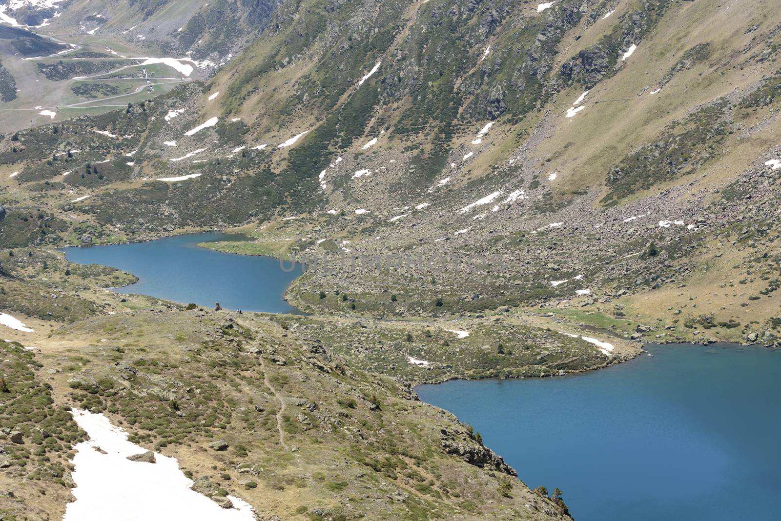 Beautiful view hiking in the Andorra Pyrenees Mountains in Ordino, near the Lakes of Tristaina.