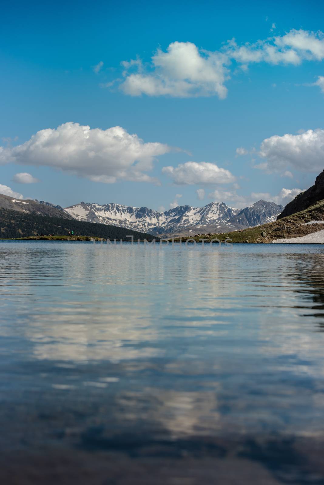 Beautiful Querol Lake in the mountain refuge in the Incles Valley, Canillo, Andorra.