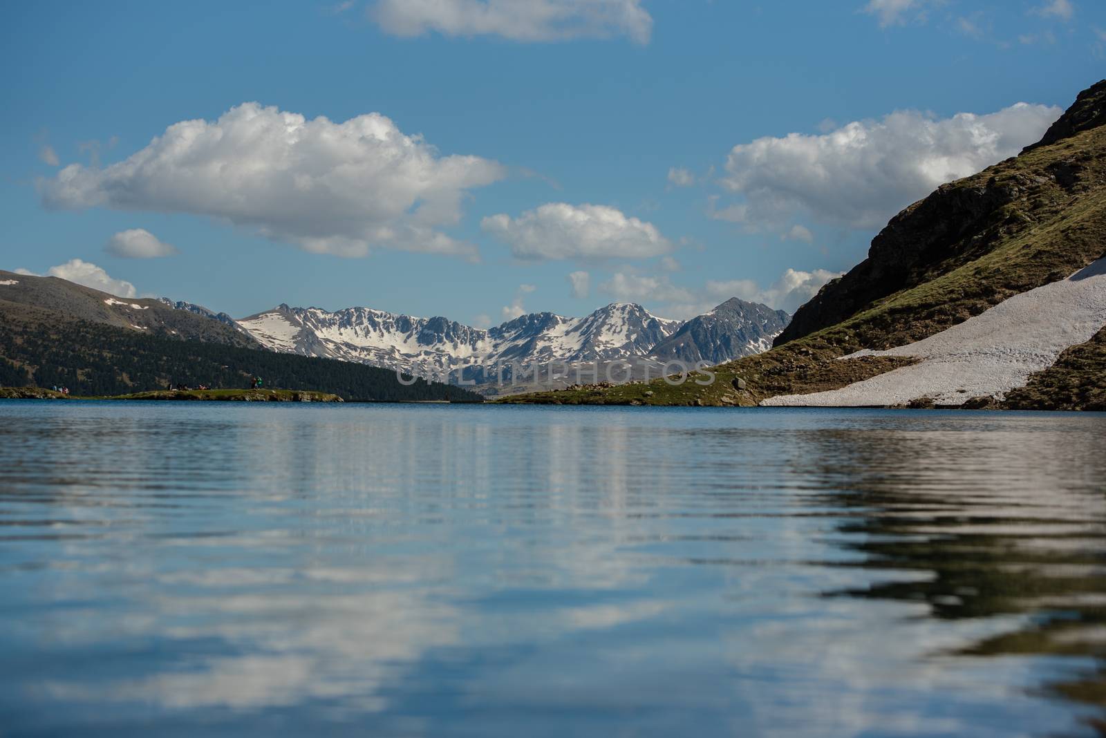 Beautiful Querol Lake in the mountain refuge in the Incles Valley, Canillo, Andorra.