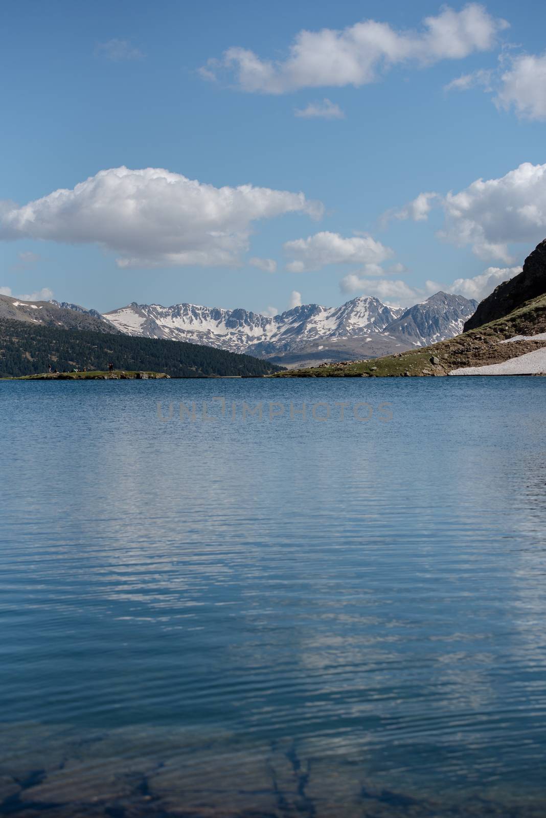 Beautiful Querol Lake in the mountain refuge in the Incles Valley, Canillo, Andorra.