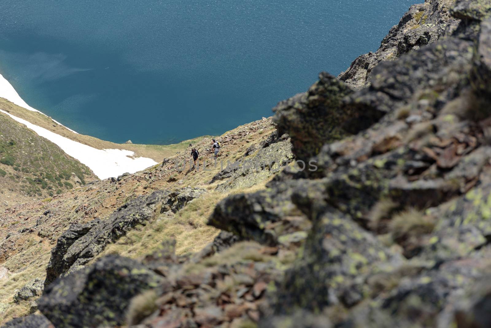 Beautiful view hiking in the Andorra Pyrenees Mountains in Ordino, near the Lakes of Tristaina.