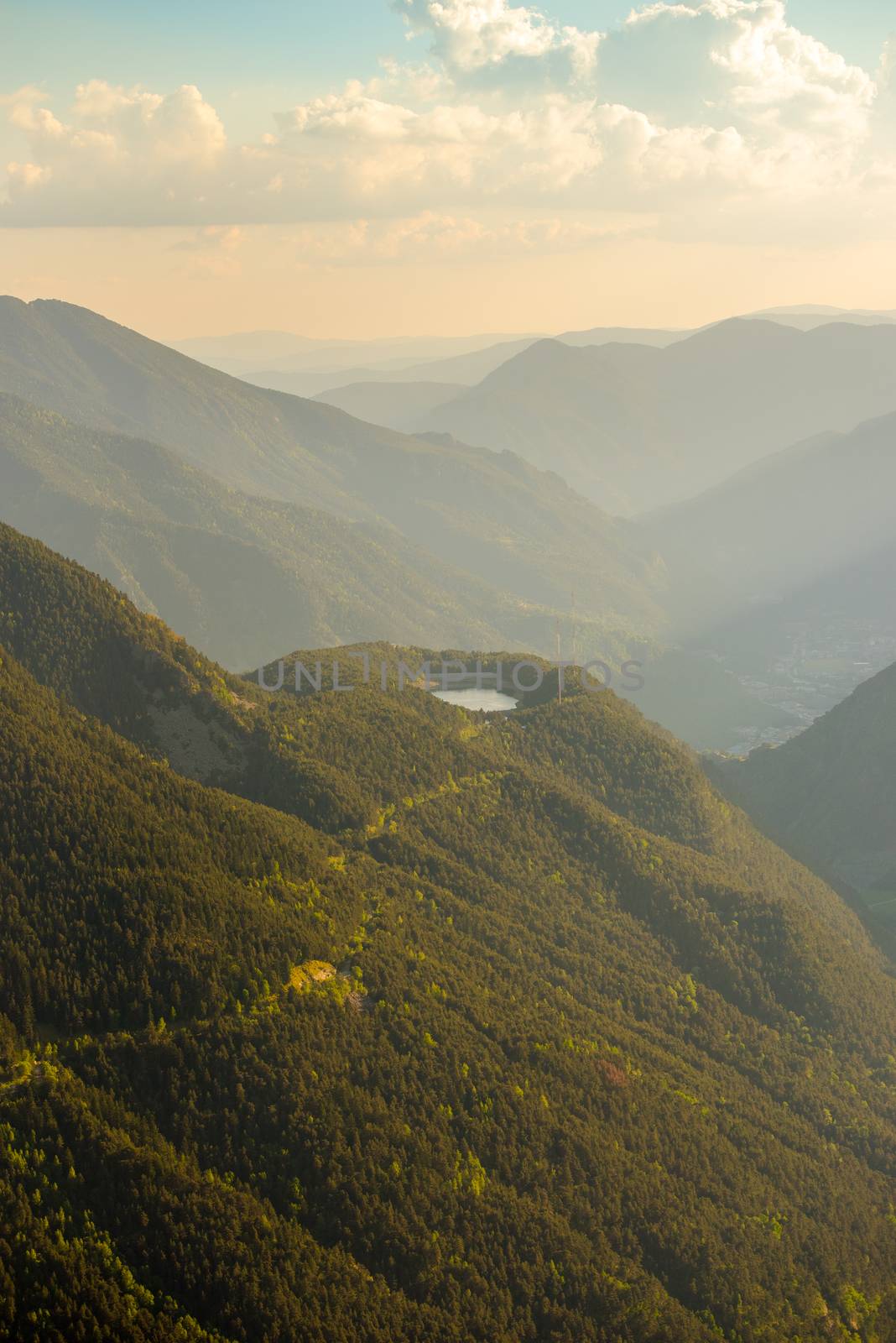 View from Cap de Rep towards Engolasters, you can also see the city of Encamp and Andorra La Vella, Andorra.