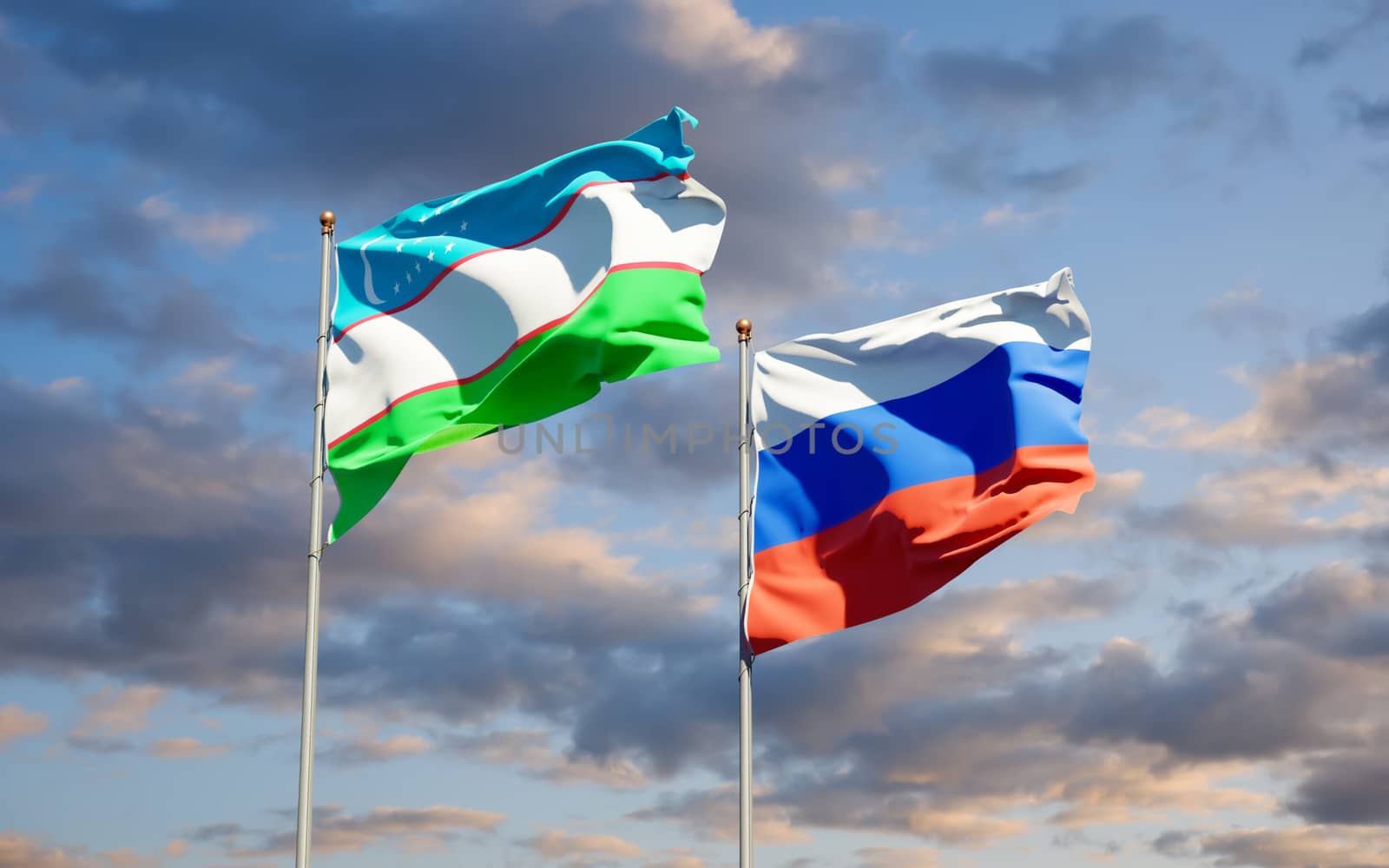 Beautiful national state flags of Uzbekistan and Russia.  by altman
