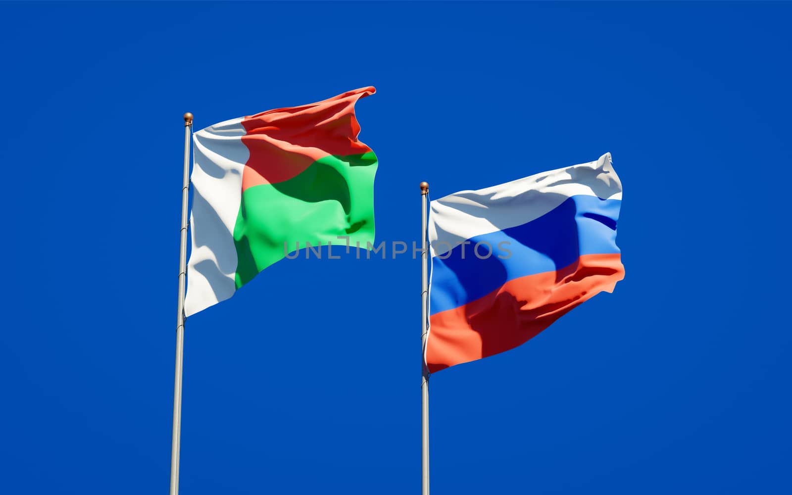 Beautiful national state flags of Madagascar and Russia.  by altman
