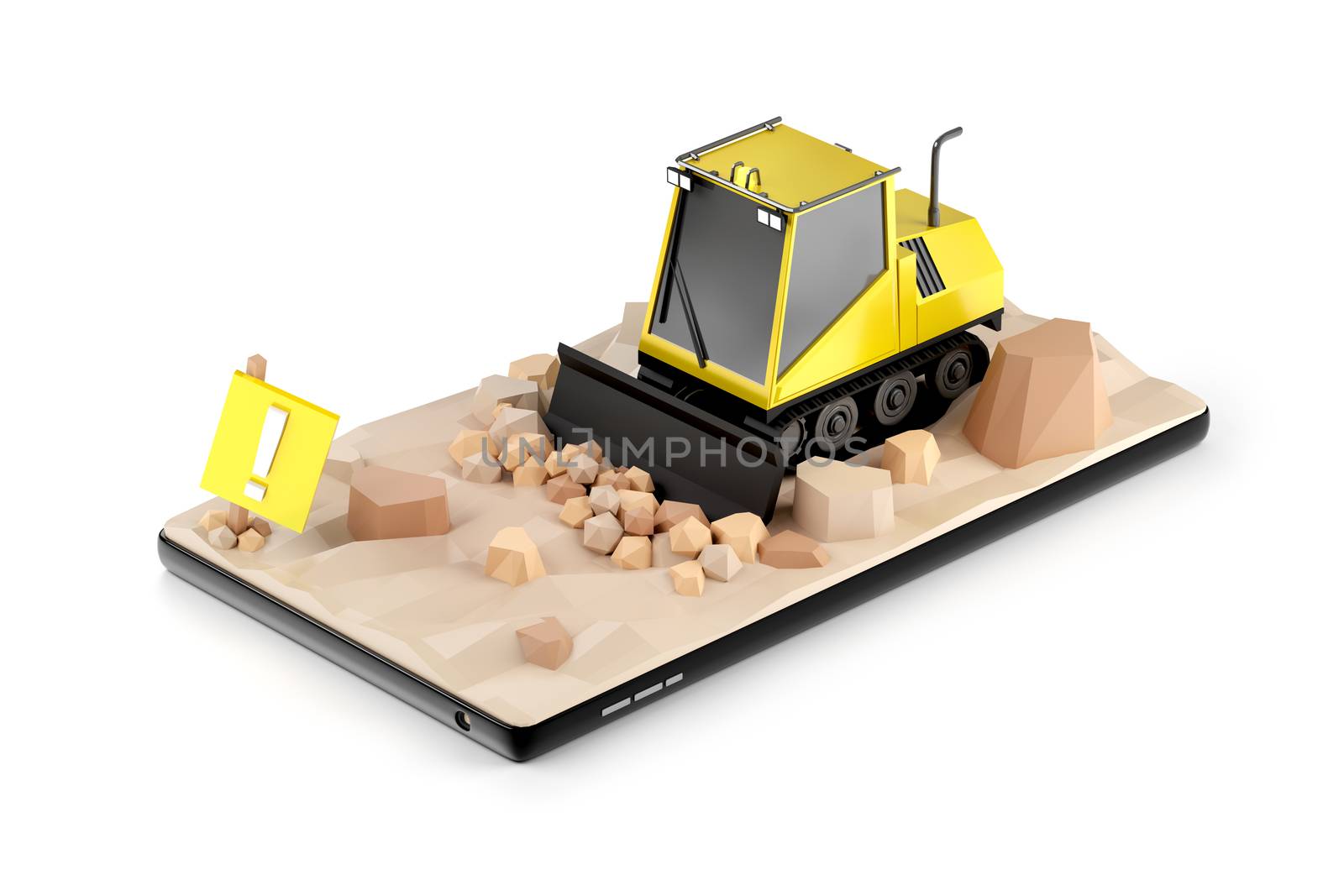 the concept of under construction, operation system update progress for smartphones. clipping path object inside. 3d illustrator idea for the landing page template, banner, UI, application