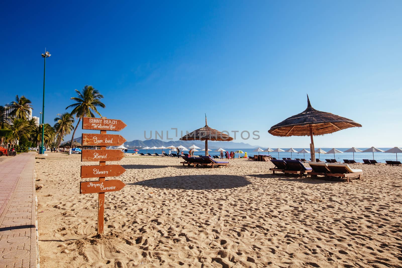 Nha Trang, Vietnam - September 26, 2018: The promenade and main beach of Nha Trang on a warm September day