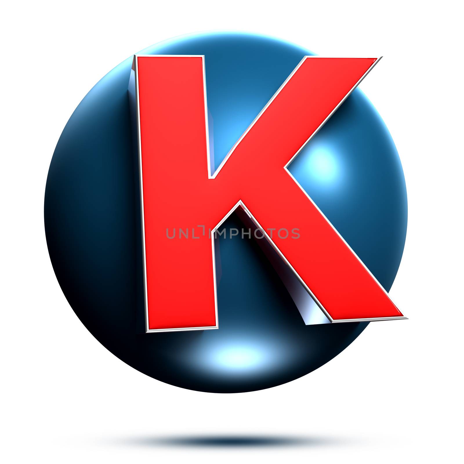 K logo isolated on white background illustration 3D rendering with clipping path.