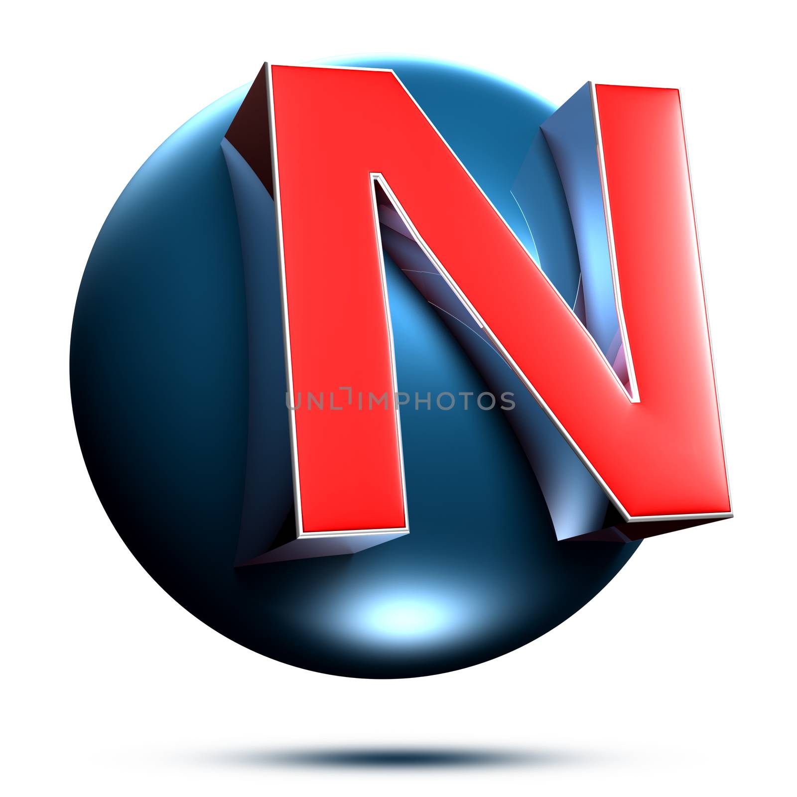N logo isolated on white background illustration 3D rendering with clipping path.