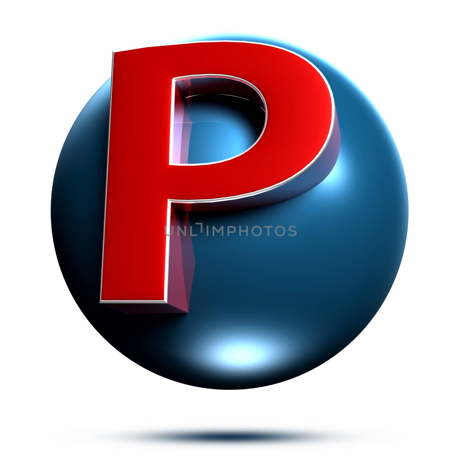 P logo isolated on white background illustration 3D rendering with clipping path.