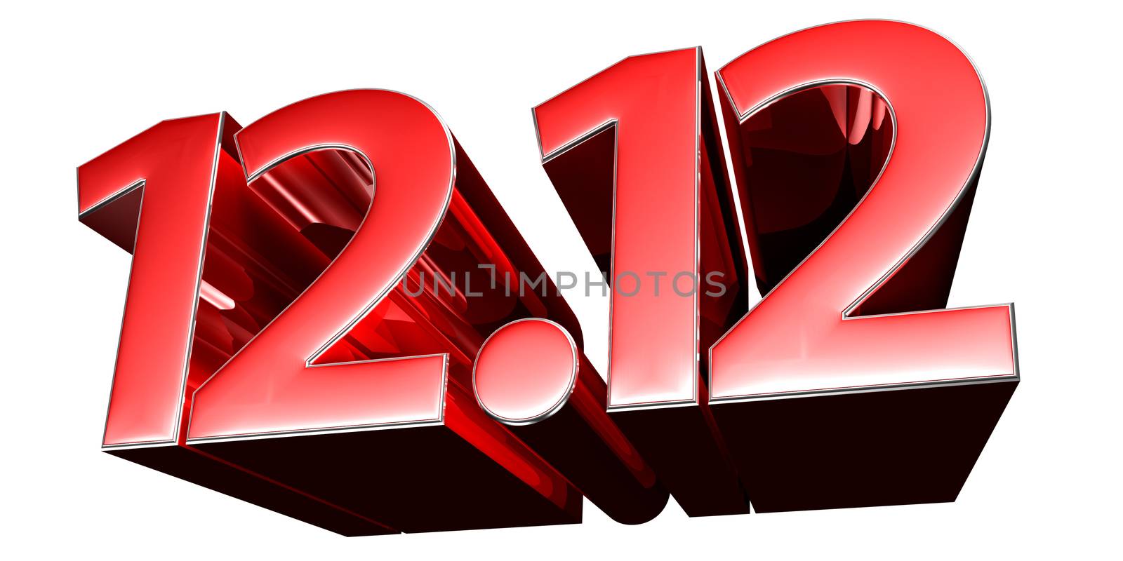 Red numbers 12.12 isolated on white background illustration 3D rendering with clipping path.