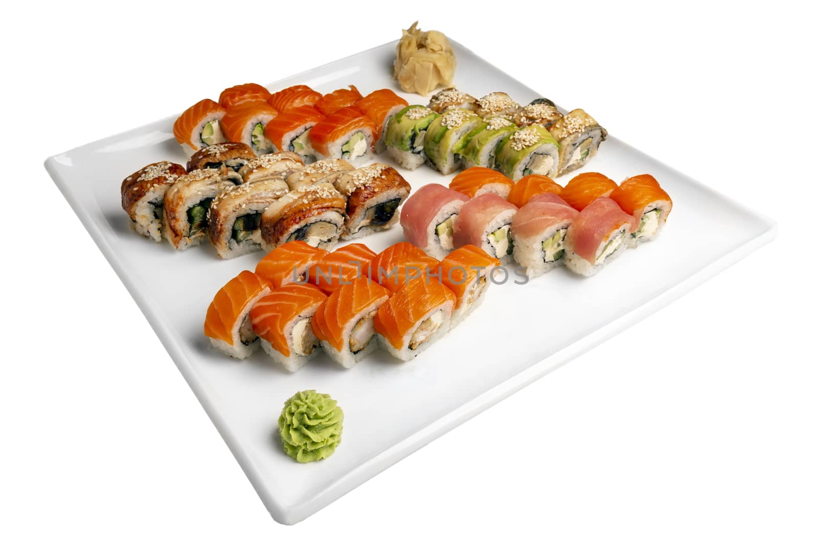 Sushi set on a white plate. Isolated on a white background by 977_ReX_977