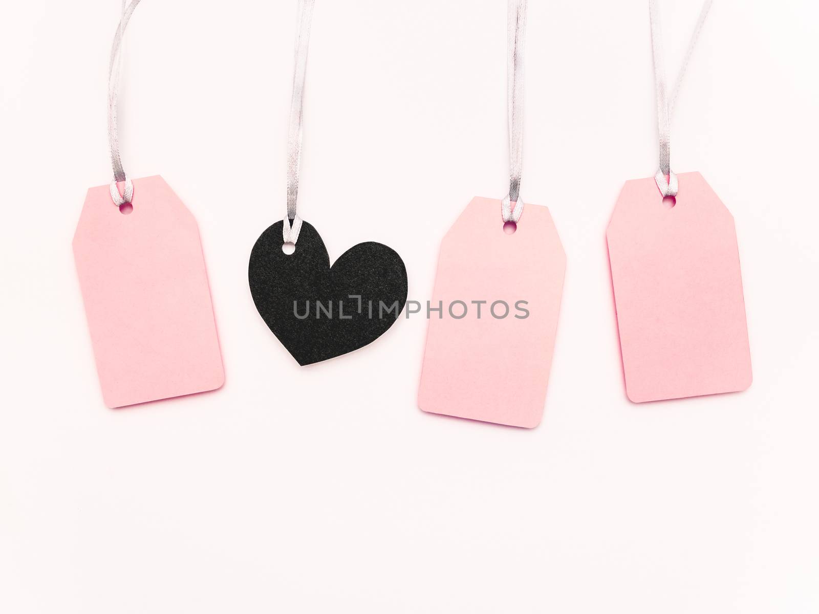 Pink and black heart clear tags on white background. Glamorous l by aksenovko