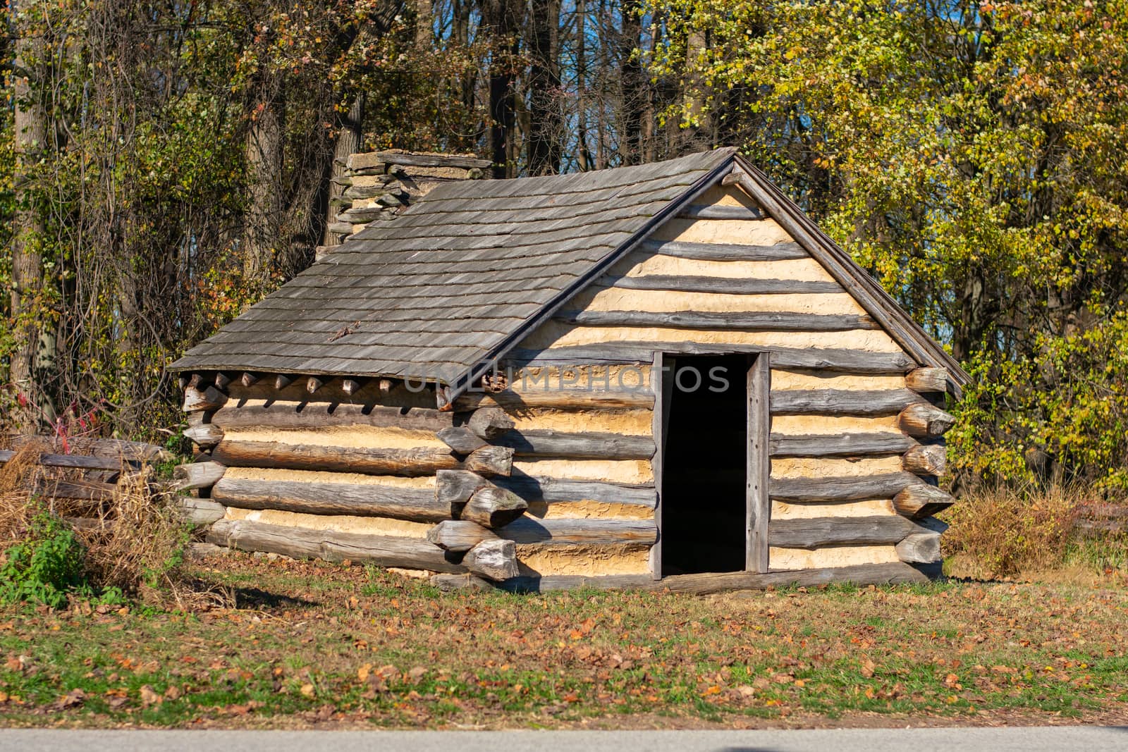A Reproduction Log Hut at Valley Forge National Historical Park by bju12290