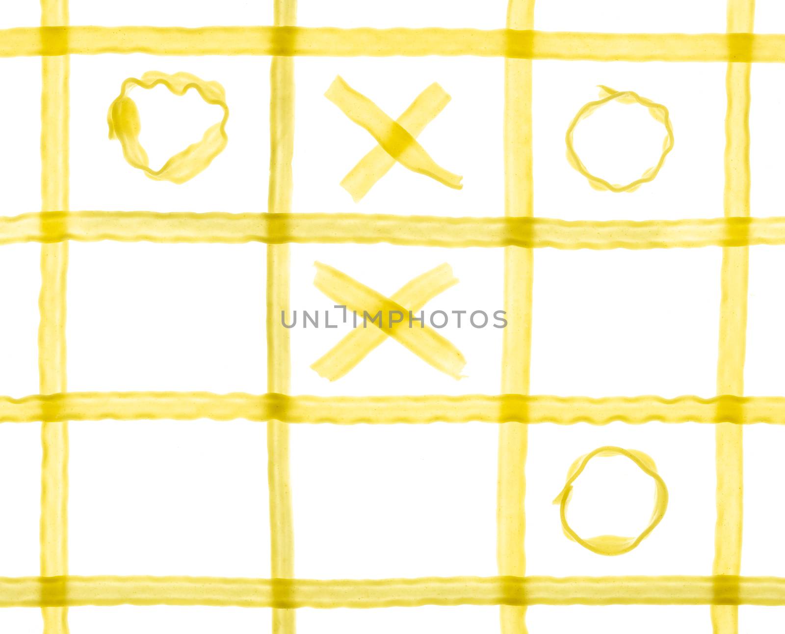 Pasta tic tac toe game on the white background.