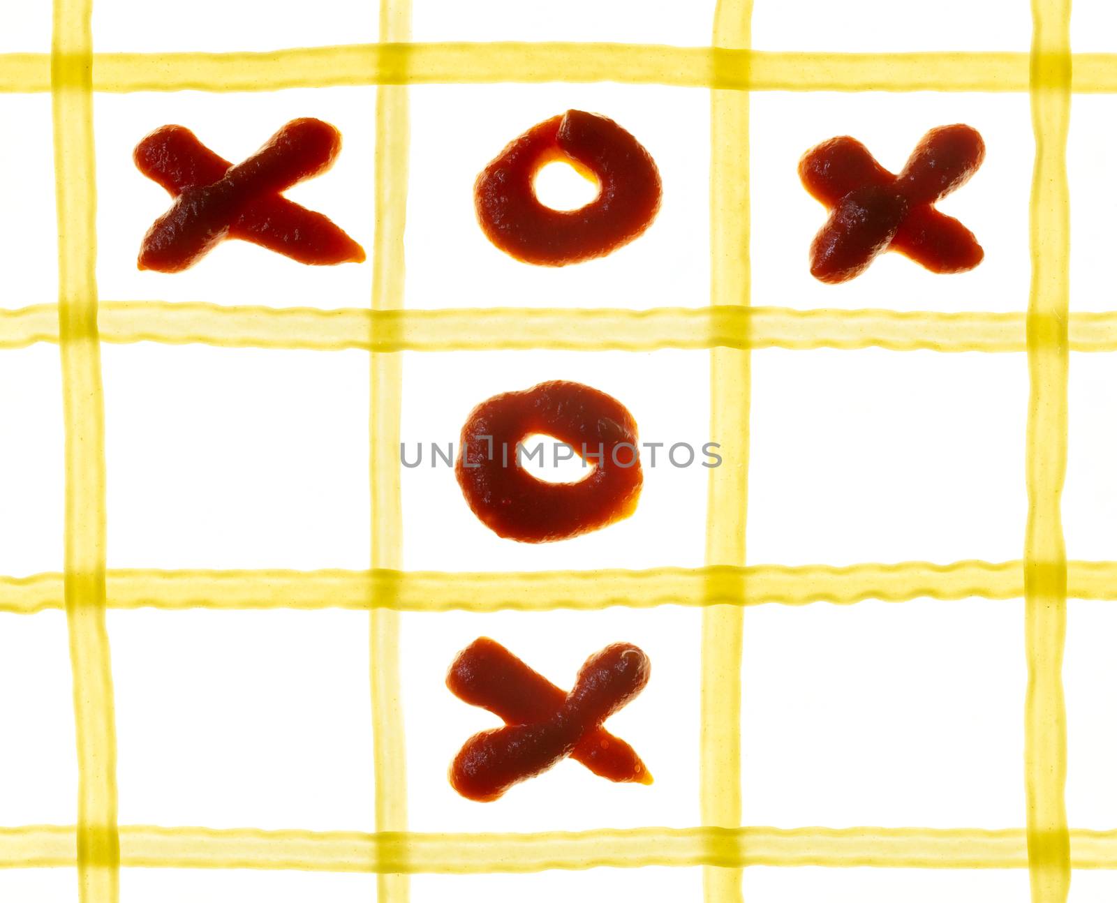 Pasta tic tac toe game on the white background.