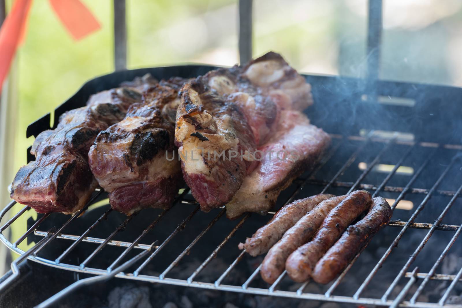 Closeup take of a traditional Argentinian and Uruguayan barbecue.