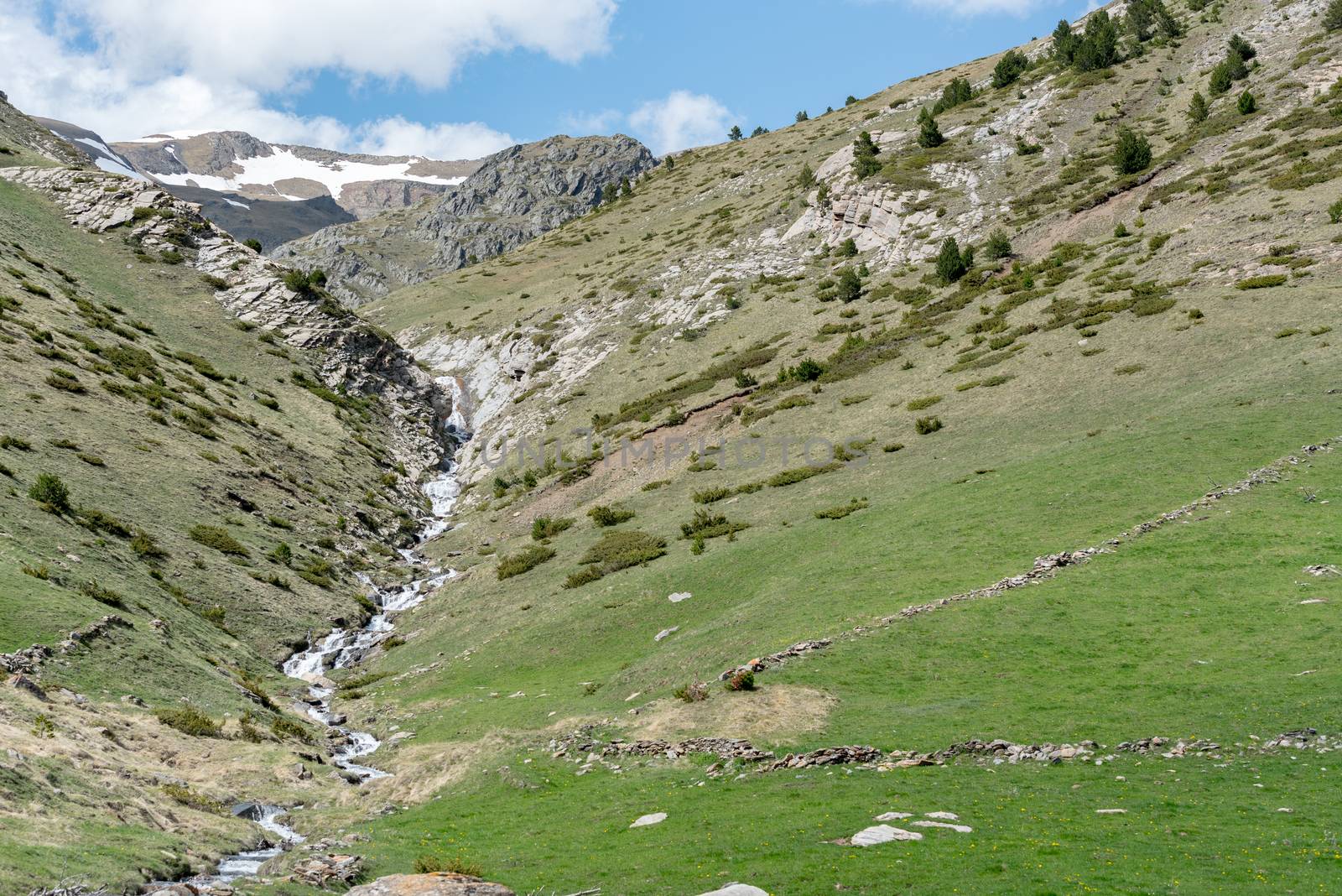 Montaup river in Canillo, Andorra in spring.