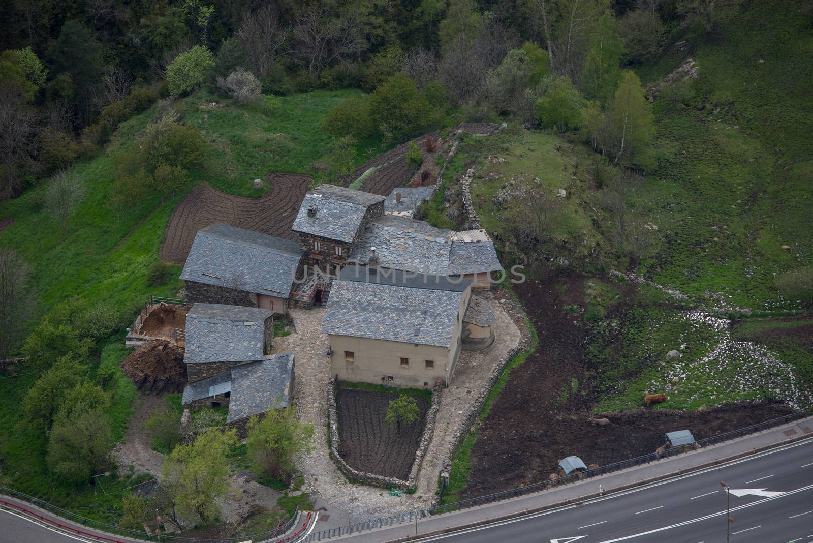 Meritxell, Andorra : 2020 2 May : Sunny day in the town of Meritxell in Canillo, Principality of Andorra, next to the Sanctuary of Our Lady of Meritxell.