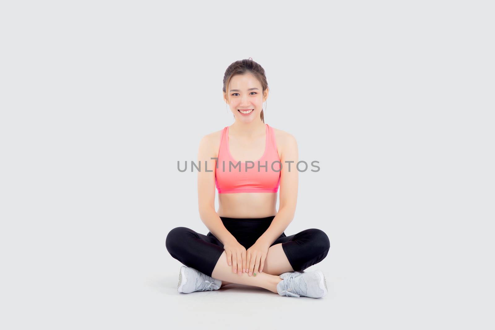 Beautiful portrait young asian woman sitting yoga, asia girl hea by nnudoo