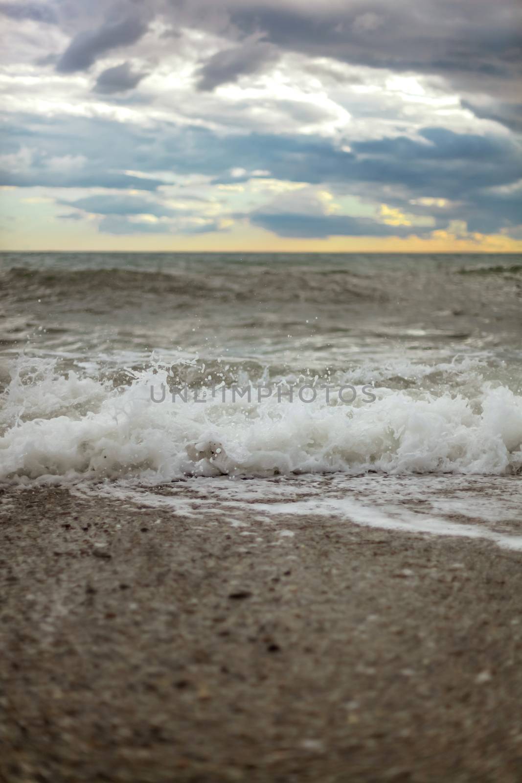 Sea or ocean cloudy sky wave after storm. Space for text. by polyats