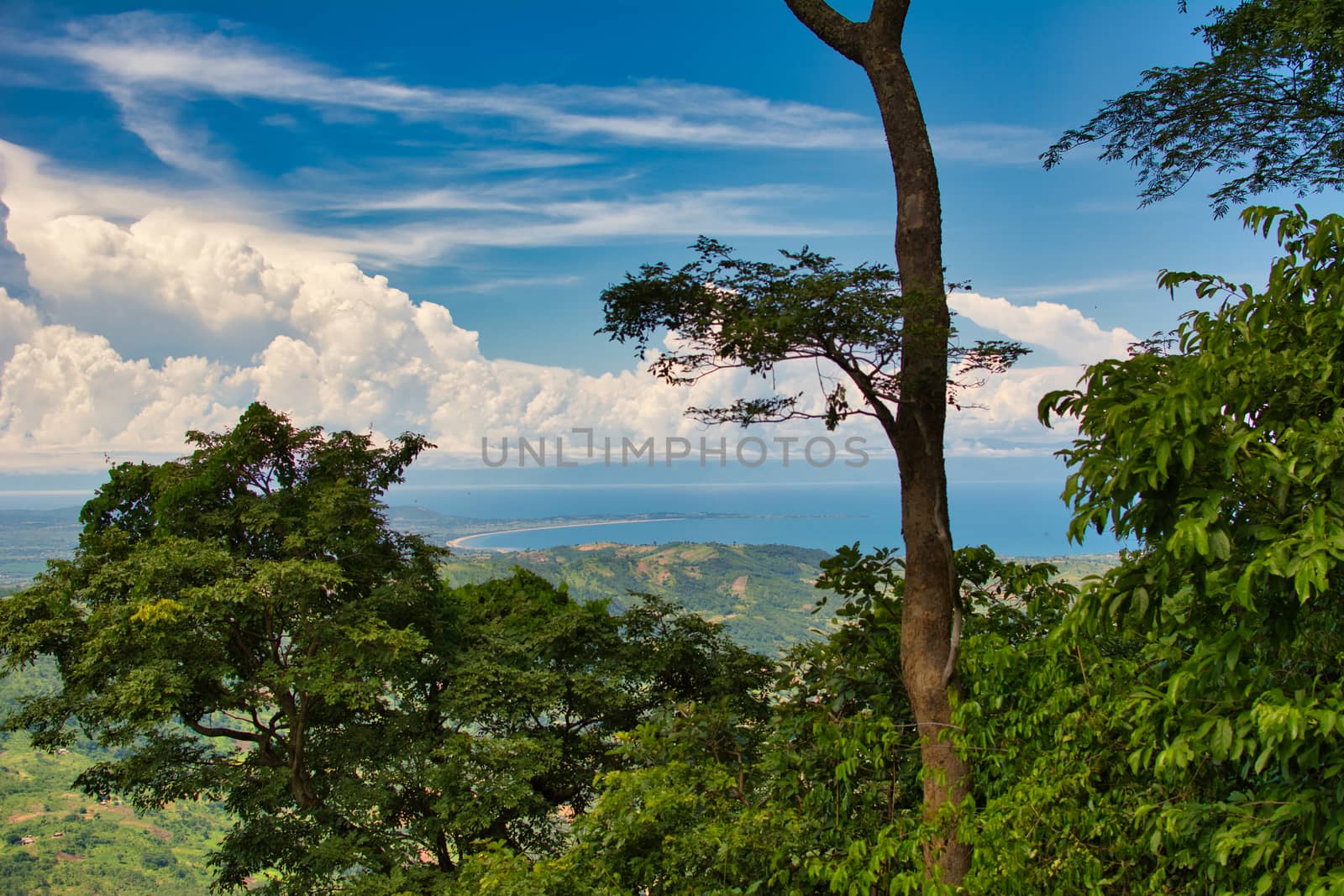 Landscape view on Lake Malawi, as seen on the road S103 to Livingstonia, Malawi, Africa. Beauty in nature. Travel and tourism.