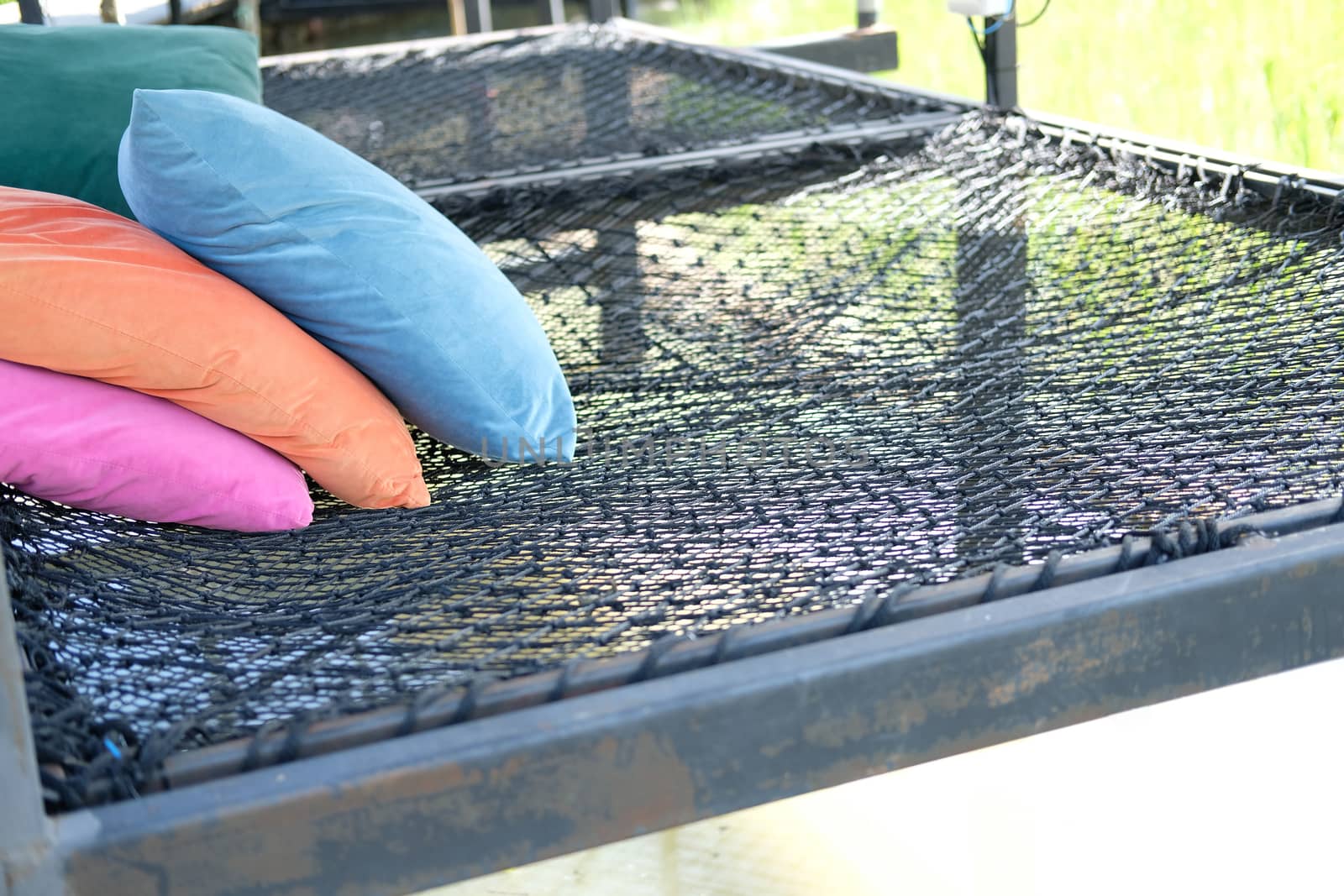 black thread rope net bed pillow for sleeping beside rice paddy field