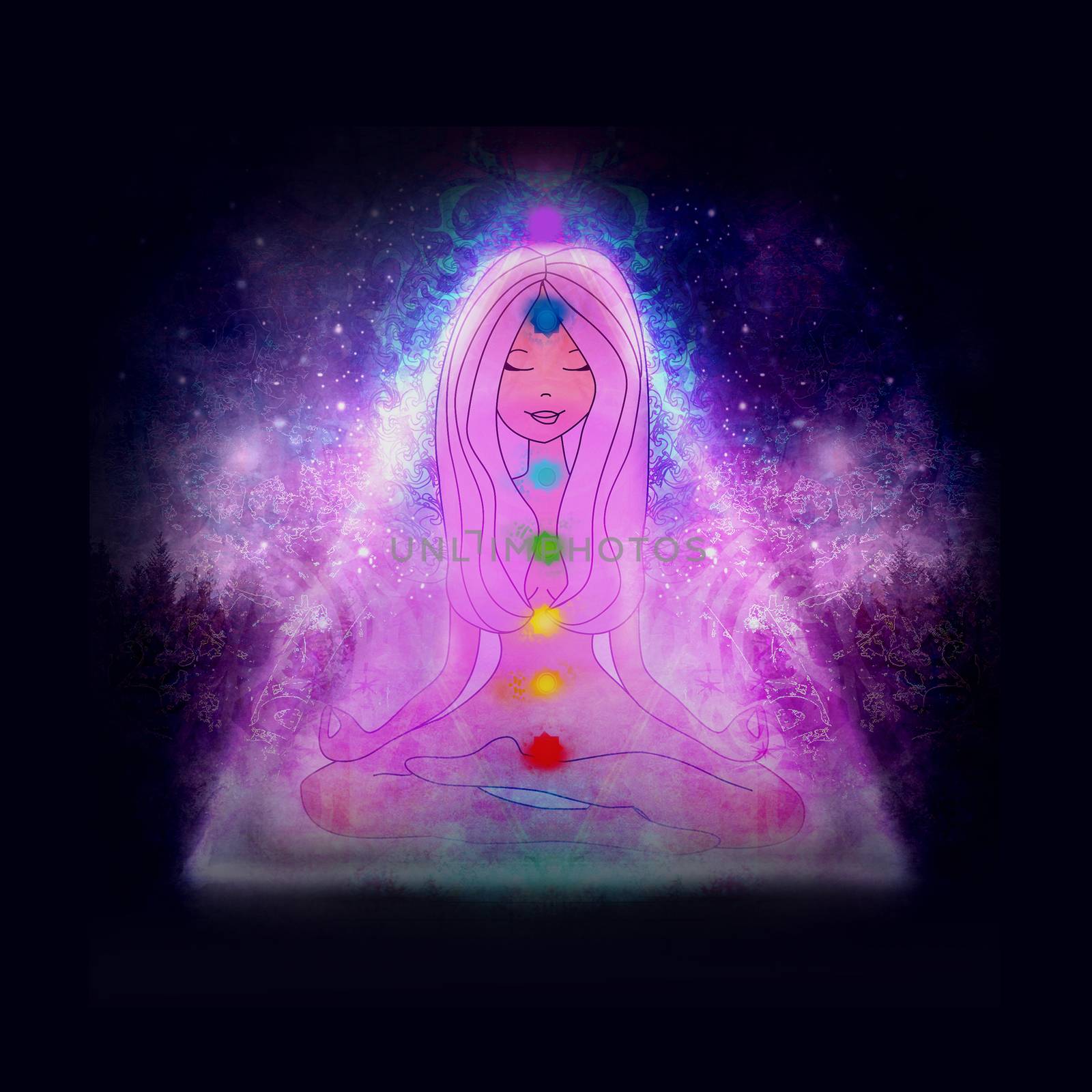 Human energy body, aura, chakras in meditation by JackyBrown