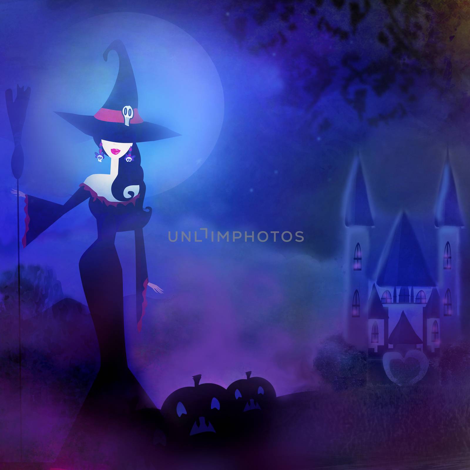 beautiful witch and a haunted house by JackyBrown