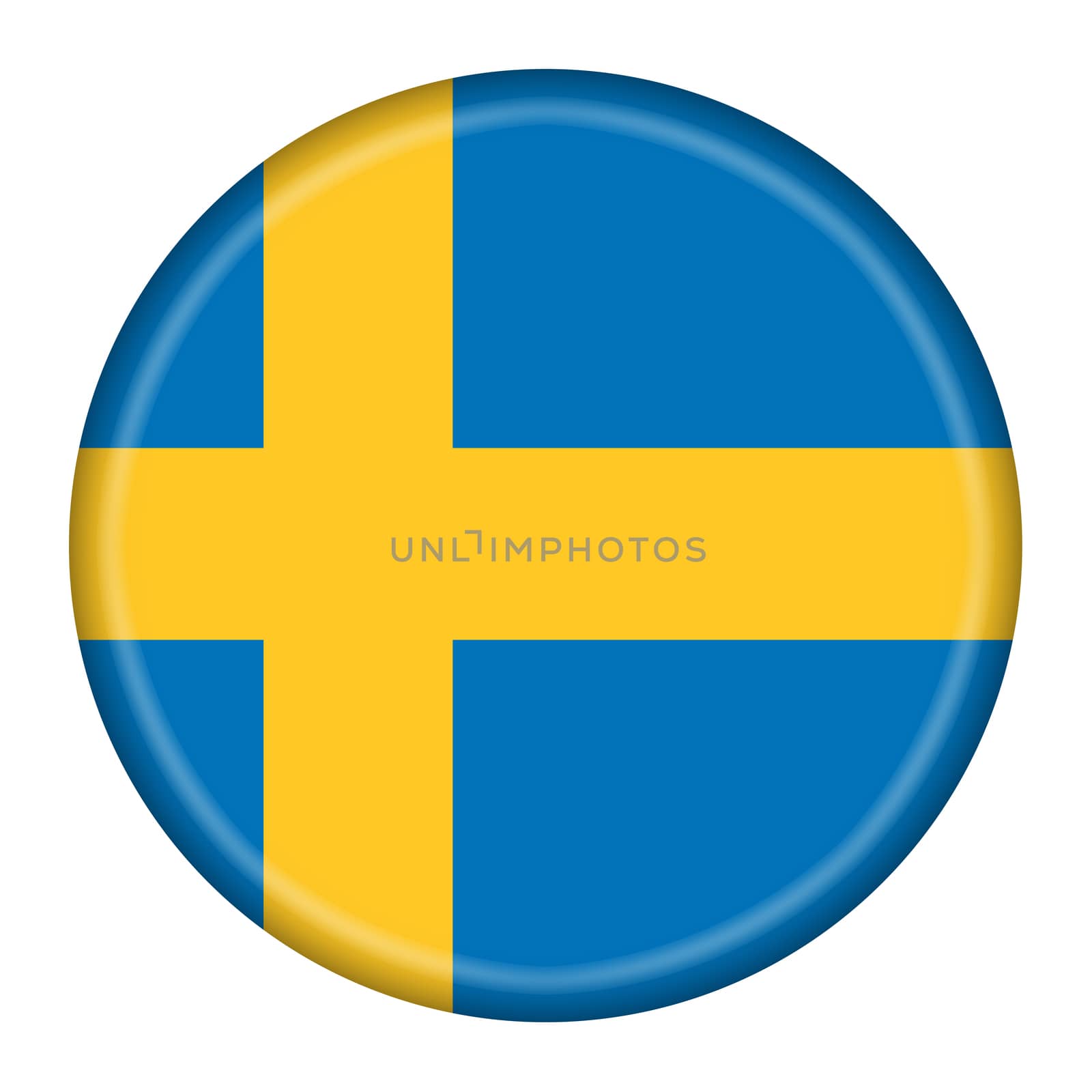 A Sweden flag button 3d illustration with clipping path