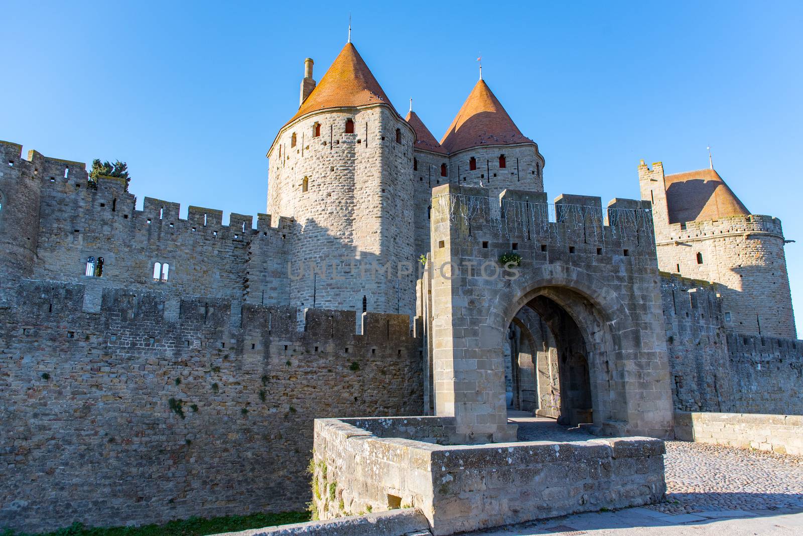 Medieval Castle at Carcassonne in twilight. France