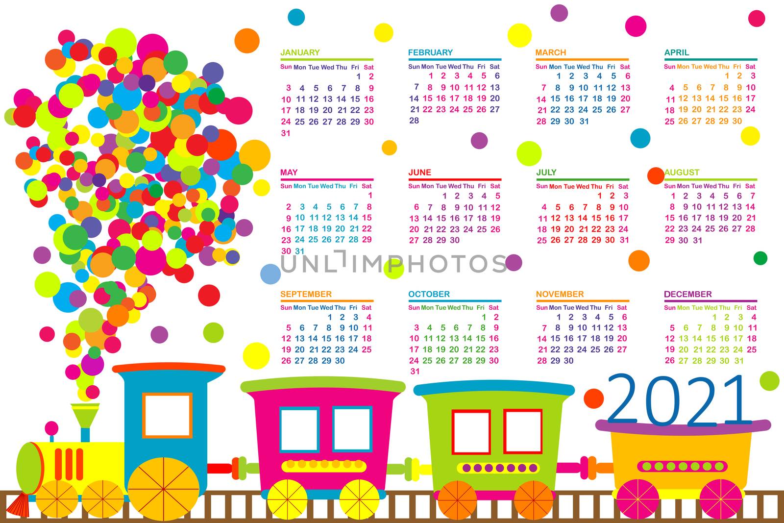 2021 calendar with train toy by hibrida13