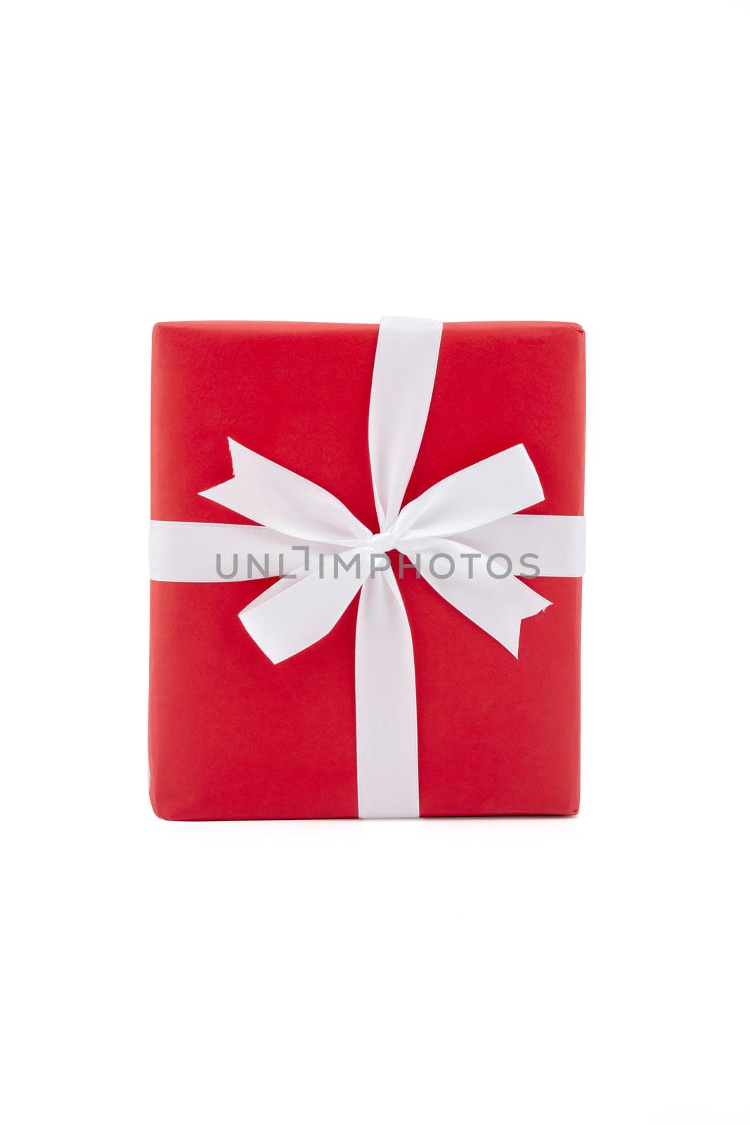 Red gift box and white ribbon in season Christmas and new year i by nnudoo