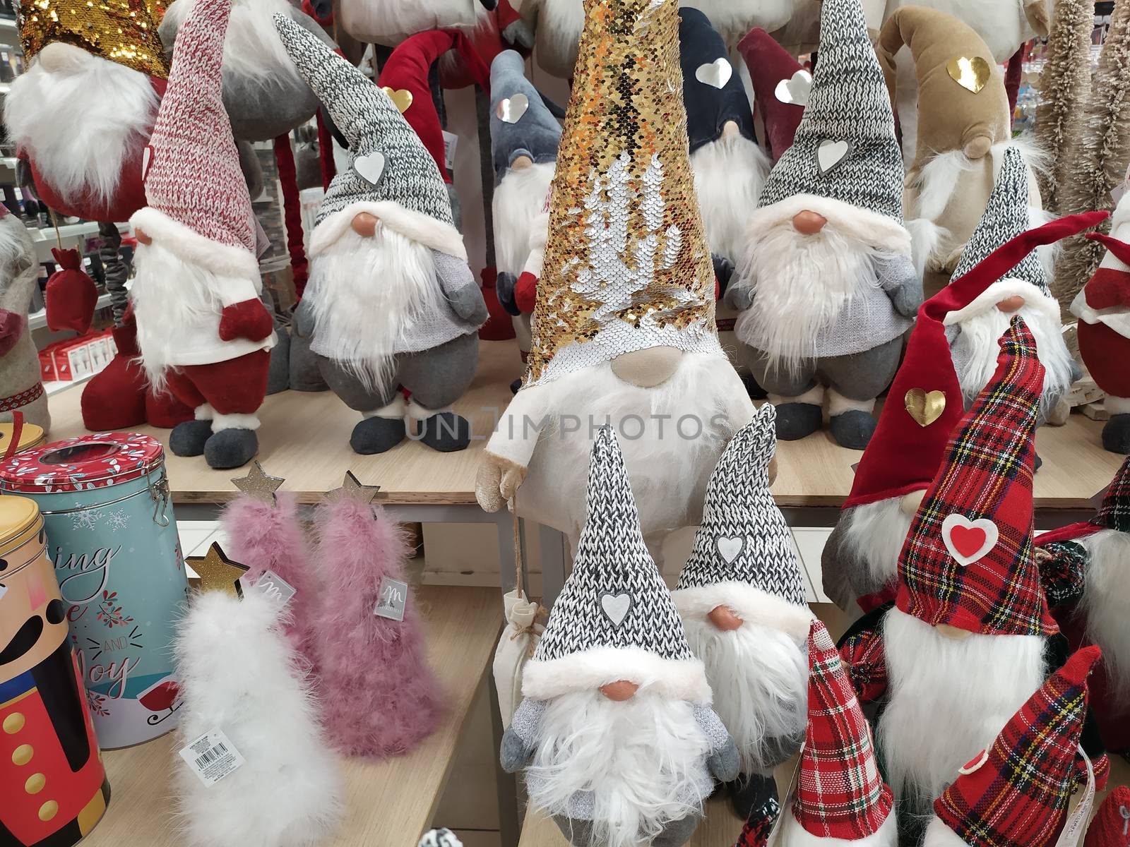 Christmas decorations displayed in a shop by brambillasimone