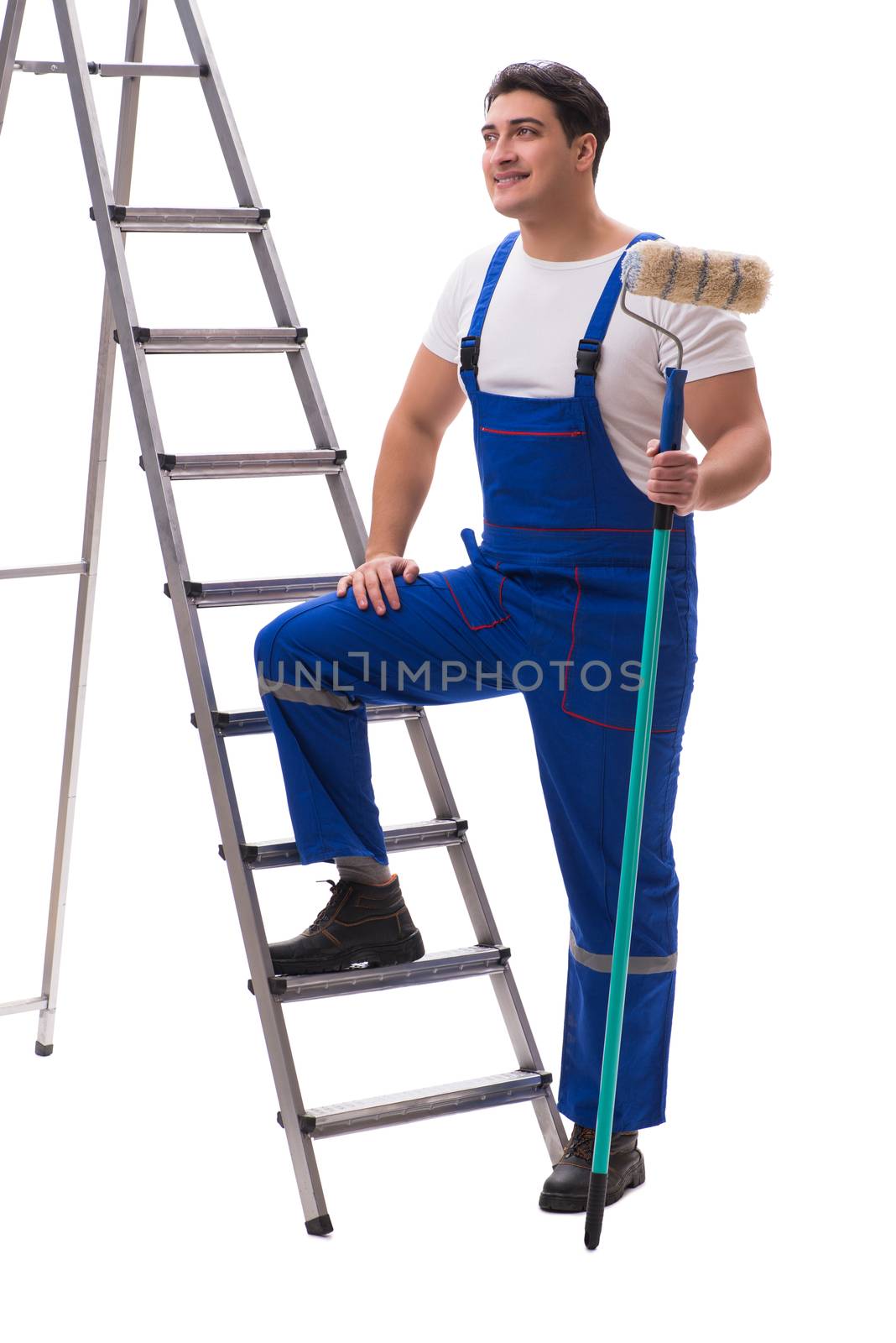 Young painter contractor isolated on white background