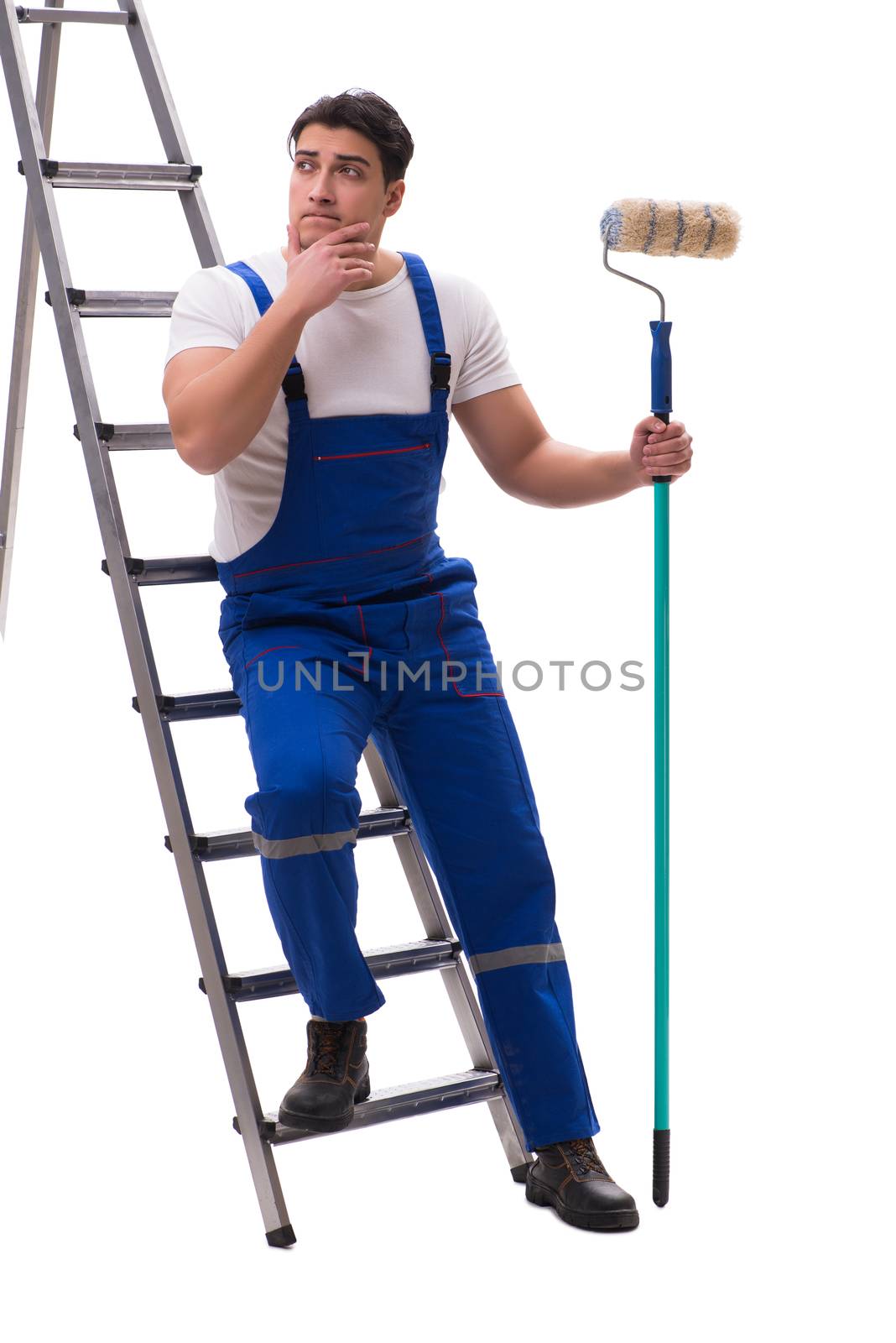Young painter contractor isolated on white background
