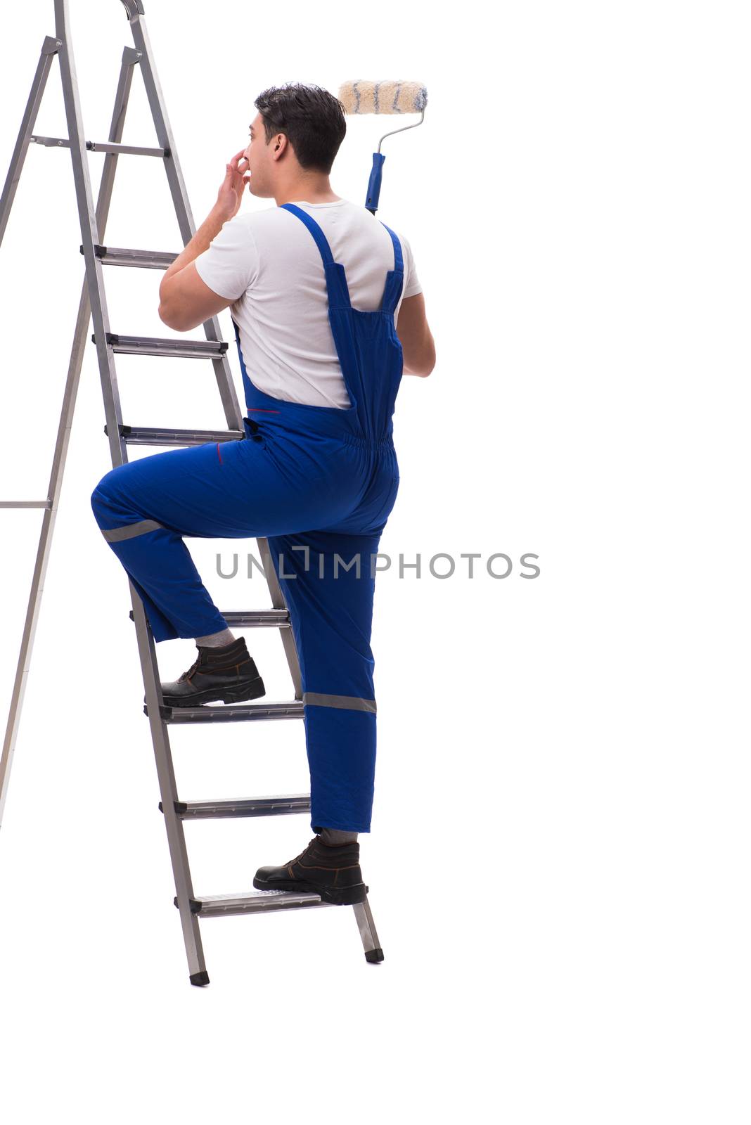 Young painter contractor isolated on white background