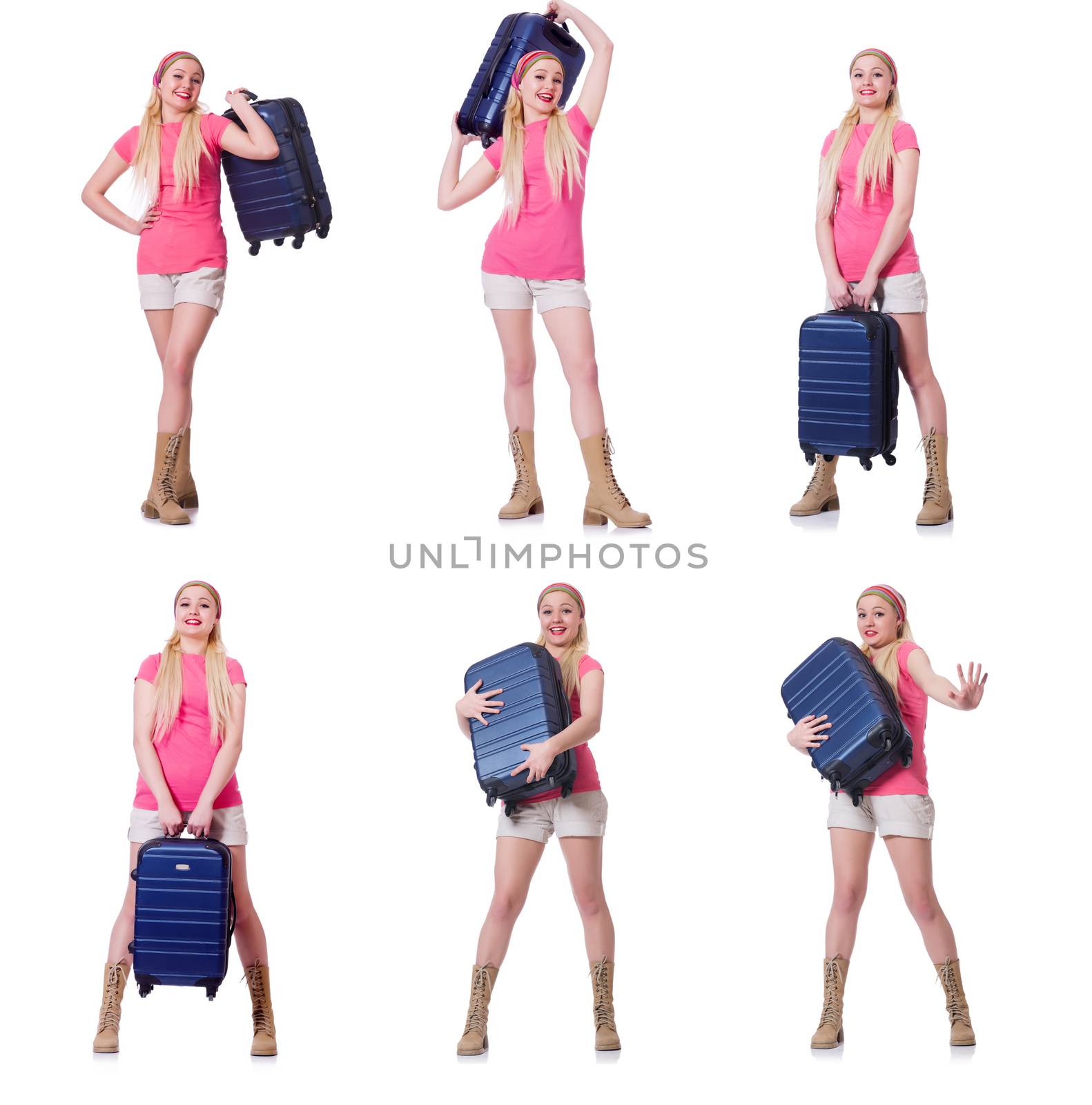 Young woman with suitcase ready for beach holiday