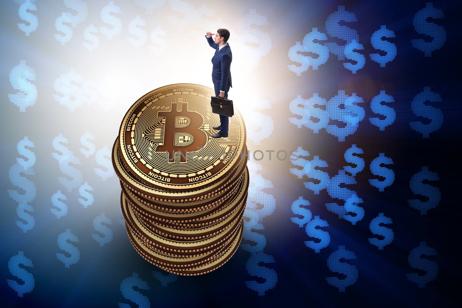 Businessman in cryptocurrency blockchain concept